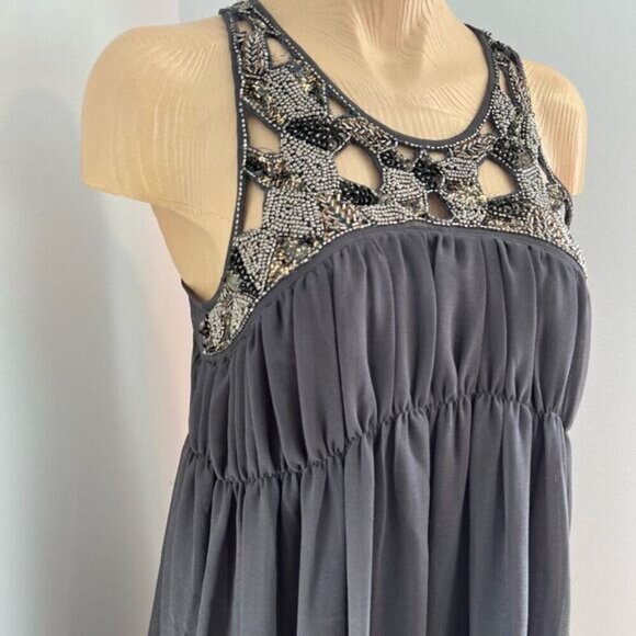 Y2K Vintage Zara Gray Grey Grunge Embellished Sparkly Cut Out Tank Dress Mini L - Picture 3 of 16